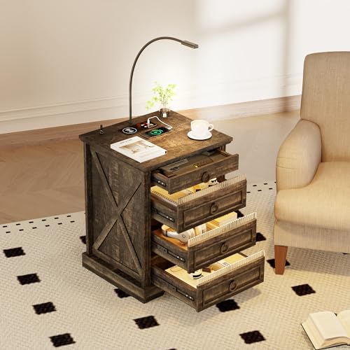 Fredees Adjustable Nightstand Set with Charging Station