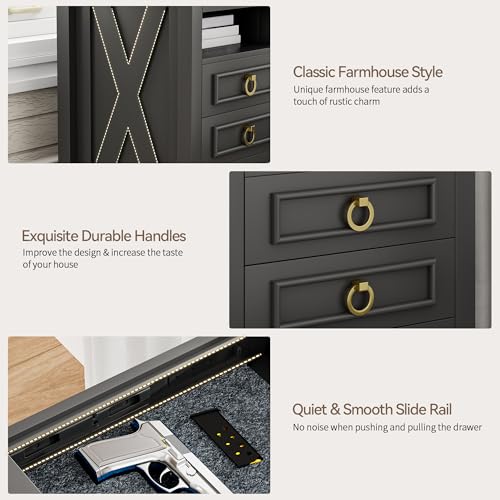 Farmhouse Nightstand Set with LED Lights and Drawers