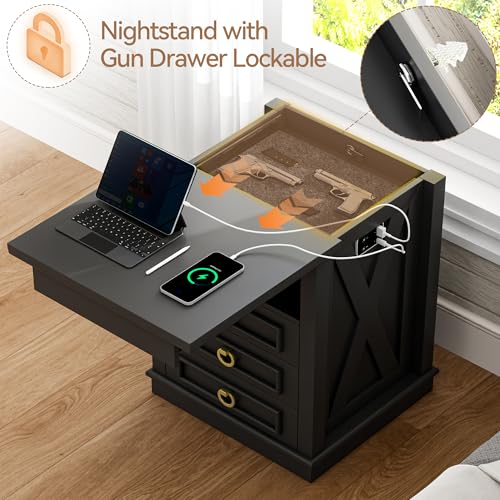 Farmhouse Nightstand Set with LED Lights and Drawers
