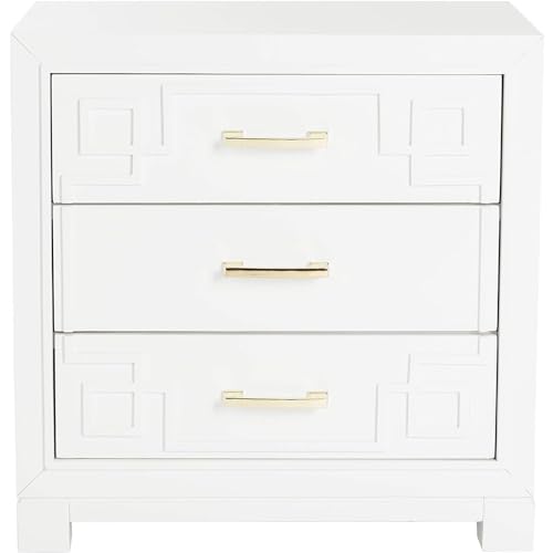 Raina White 3-Drawer Greek Key Nightstand
