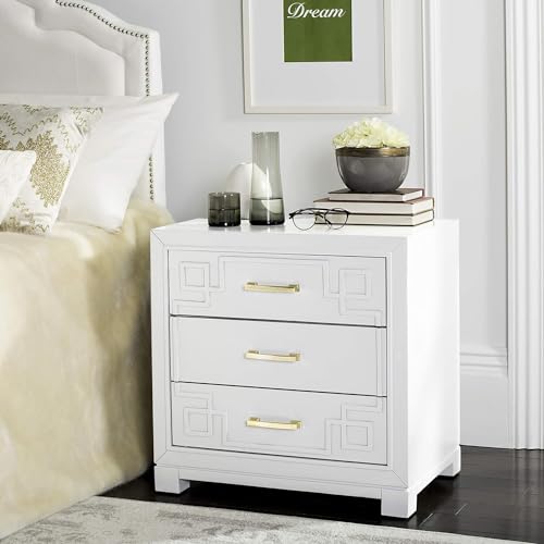 Raina White 3-Drawer Greek Key Nightstand