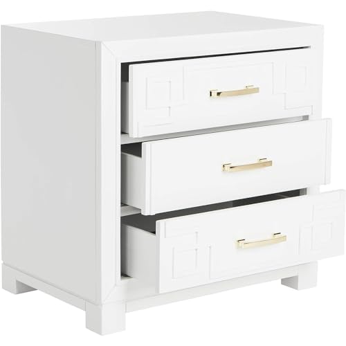 Raina White 3-Drawer Greek Key Nightstand