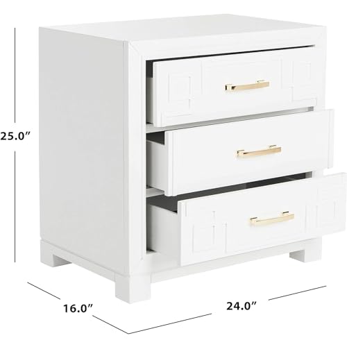 Raina White 3-Drawer Greek Key Nightstand