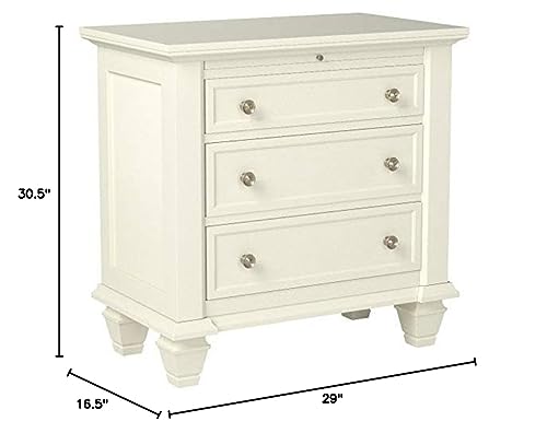 Sandy Beach Coastal 3 Drawer Nightstand in Buttermilk White