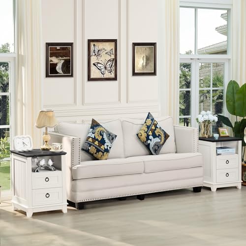 Set of 2 Farmhouse Nightstands with Charging Station