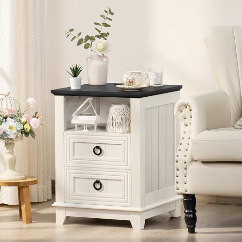 Set of 2 Farmhouse Nightstands with Charging Station