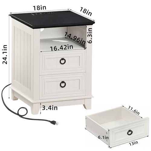 Set of 2 Farmhouse Nightstands with Charging Station