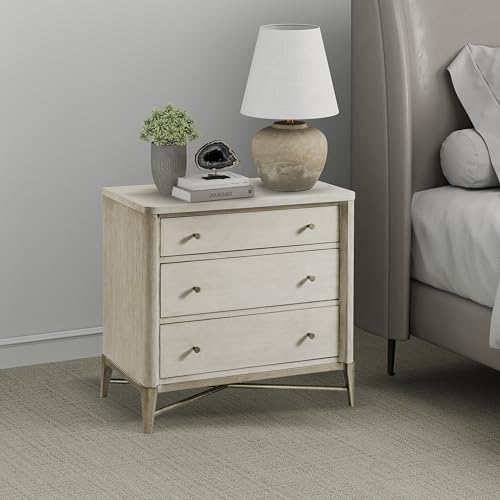 Champagne 3-Drawer Solid Wood Nightstand with Metal Frame