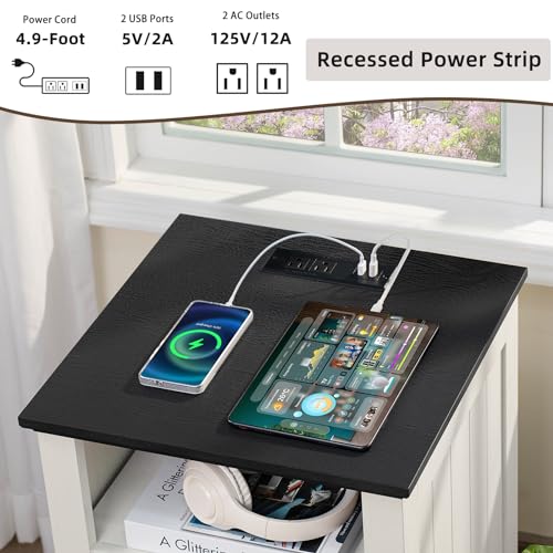 Set of 2 Farmhouse Nightstands with Charging Station