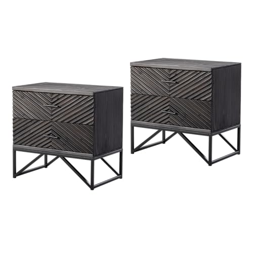 Modern 2-Drawer Nightstand Set with Metal Base