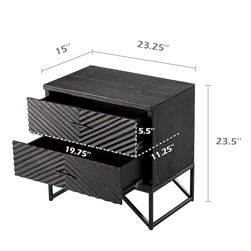 Modern 2-Drawer Nightstand Set with Metal Base