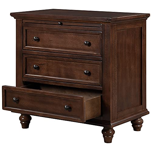 Elegant 3-Drawer Wooden Nightstand with Tray