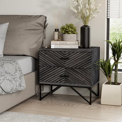 Modern 2-Drawer Nightstand Set with Metal Base