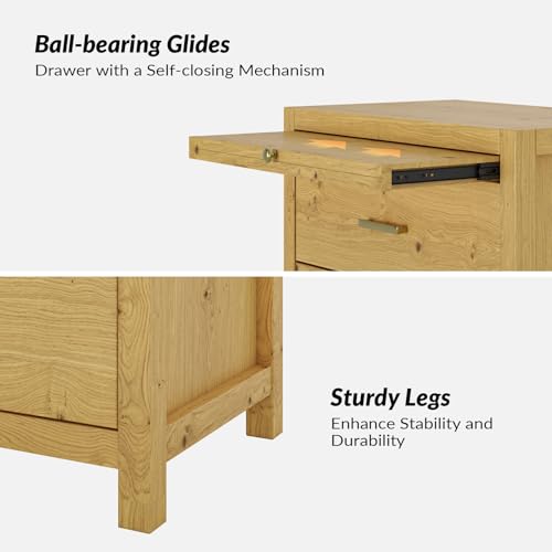 Wooden Farmhouse Nightstand with Storage and Tray