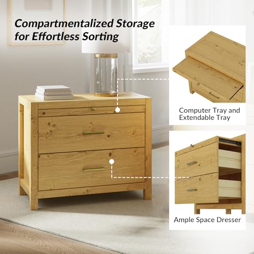 Wooden Farmhouse Nightstand with Storage and Tray