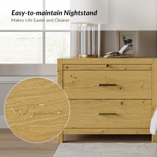 Wooden Farmhouse Nightstand with Storage and Tray