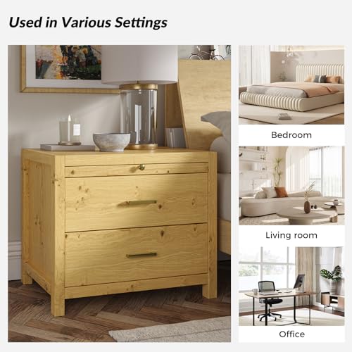 Wooden Farmhouse Nightstand with Storage and Tray