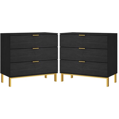 Black and Gold Modern Nightstand Set of 2