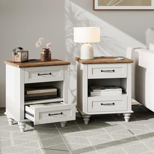 Mid-Century Nightstands with Charging Station - Set of 2