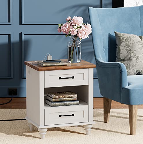 Mid-Century Nightstands with Charging Station - Set of 2