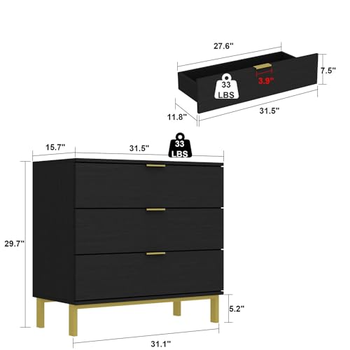Black and Gold Modern Nightstand Set of 2