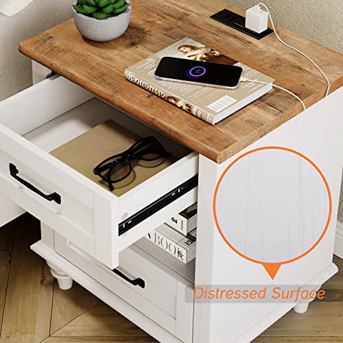 Mid-Century Nightstands with Charging Station - Set of 2