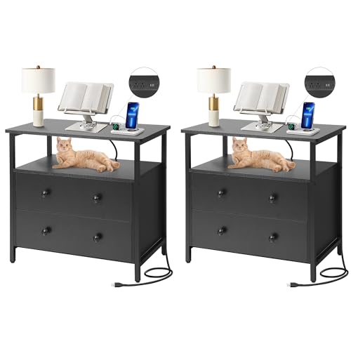 27" Nightstand with Charging Station and Storage (2 Pack)