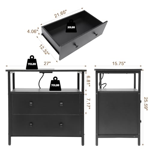 27" Nightstand with Charging Station and Storage (2 Pack)