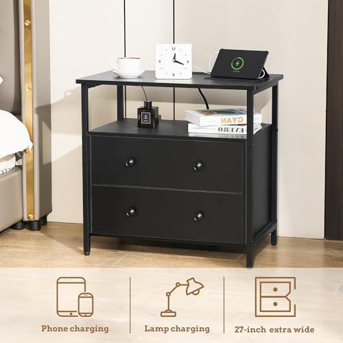 27" Nightstand with Charging Station and Storage (2 Pack)