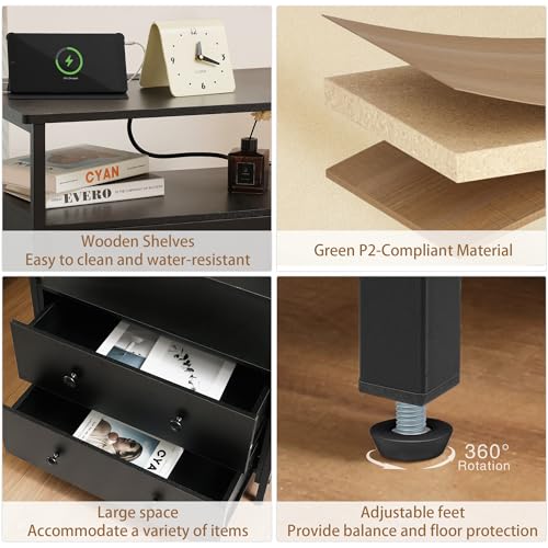 27" Nightstand with Charging Station and Storage (2 Pack)