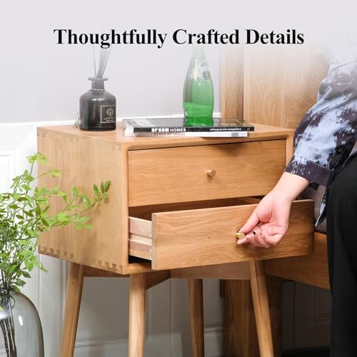 Midcentury Modern Solid Wood Nightstand with Drawer