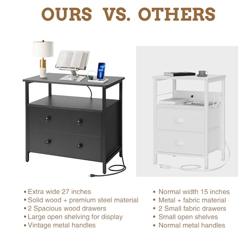 27" Nightstand with Charging Station and Storage (2 Pack)