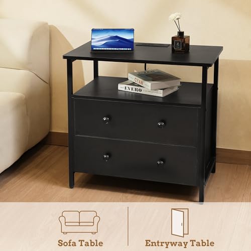 27" Nightstand with Charging Station and Storage (2 Pack)