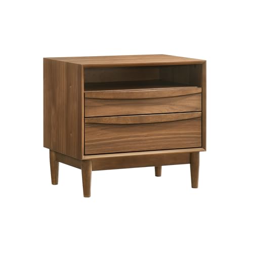 Walnut Finish 2 Drawer Wood Nightstand with Shelf