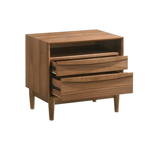Walnut Finish 2 Drawer Wood Nightstand with Shelf