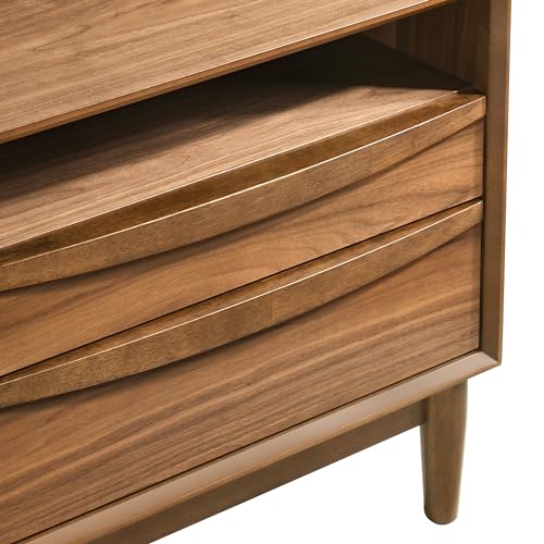Walnut Finish 2 Drawer Wood Nightstand with Shelf