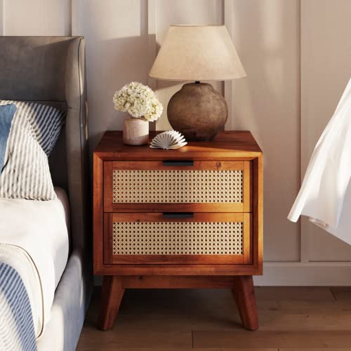 Jasper Deluxe Solid Wood Rattan Nightstand Table