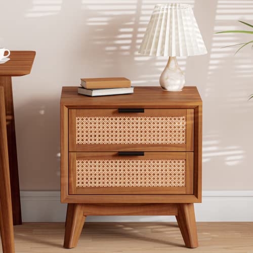 Jasper Deluxe Solid Wood Rattan Nightstand Table