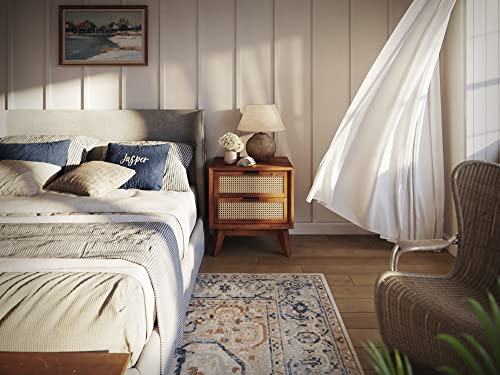 Jasper Deluxe Solid Wood Rattan Nightstand Table