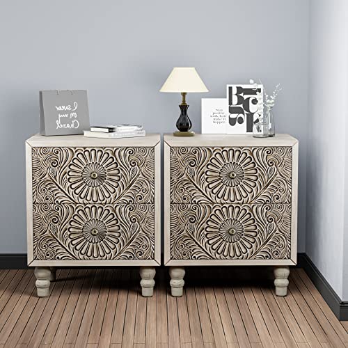 Light Grey Wood Grain End Table Set of 2