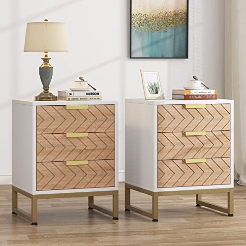 Modern Zig Zag Nightstand Set of 2 - White Gold