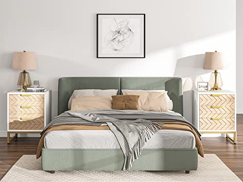 Modern Zig Zag Nightstand Set of 2 - White Gold