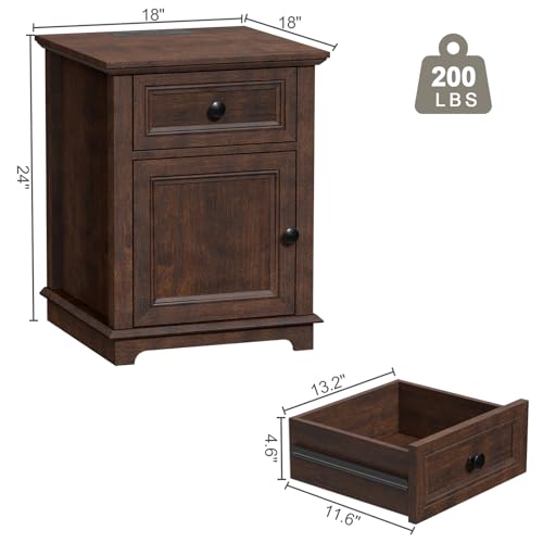 Cherry Adjustable End Tables with Drawers - Set of 2