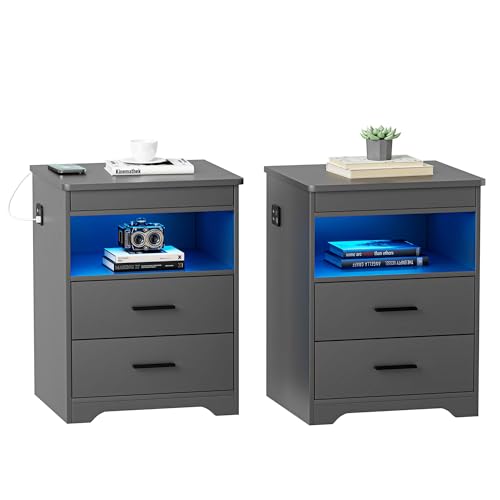 Modern LED Nightstand Set with Charging Station