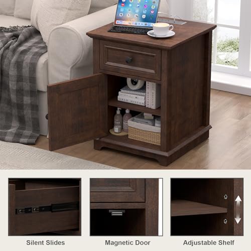 Cherry Adjustable End Tables with Drawers - Set of 2