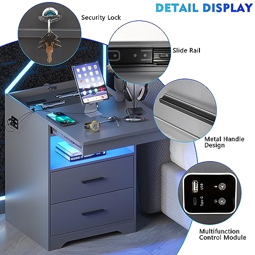 Modern LED Nightstand Set with Charging Station