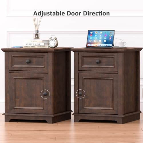 Cherry Adjustable End Tables with Drawers - Set of 2