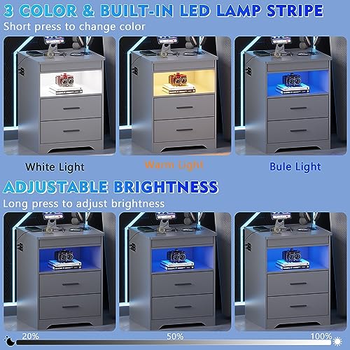 Modern LED Nightstand Set with Charging Station