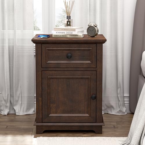 Cherry Adjustable End Tables with Drawers - Set of 2