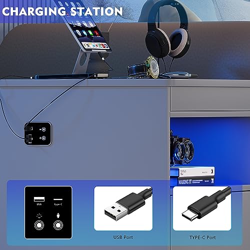 Modern LED Nightstand Set with Charging Station